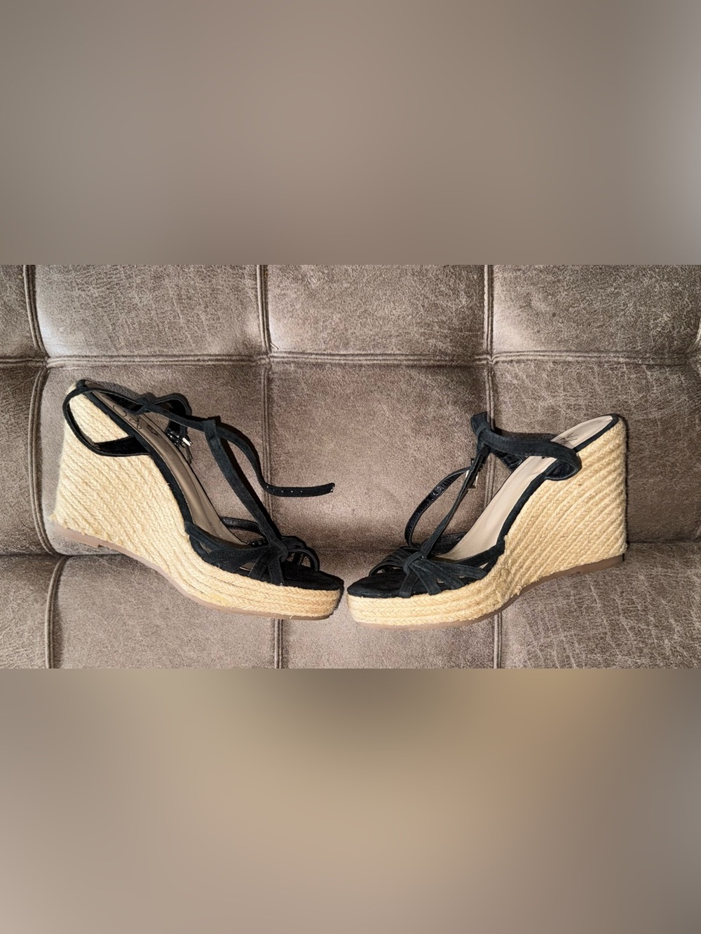 Colin Stuart Black and Natural Espadrille Platform Wedge Sandals
